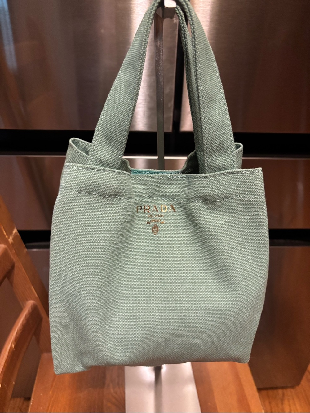Prada Homme Eau - Mint Green Canvas Tote with Gold Logo